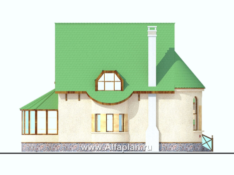 «5-ая глава» - проект дома, со вторым светом гостиной, с мансардой и с гаражом, в стиле замка - превью фасада дома