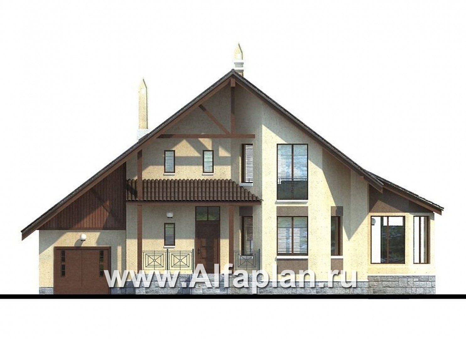 Проекты домов Альфаплан - «Грюсгот» - проект  коттеджа с гаражом и верандой - изображение фасада №1