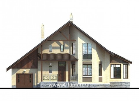 Проекты домов Альфаплан - «Грюсгот» - проект  коттеджа с гаражом и верандой - превью фасада №1