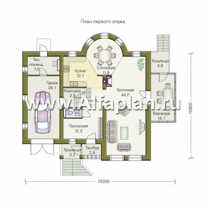 Проекты домов Альфаплан - «Оптимус» - оптимальный коттедж с двускатной кровлей - превью плана проекта №1