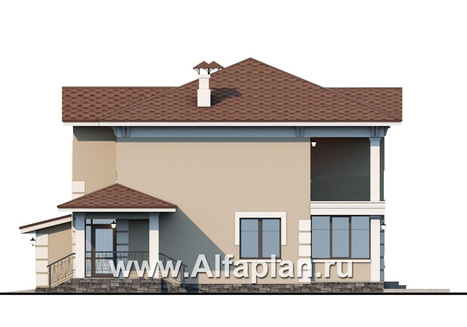 Проекты домов Альфаплан - «Кваренги» - классический коттедж с гаражом и террасой - изображение фасада №2