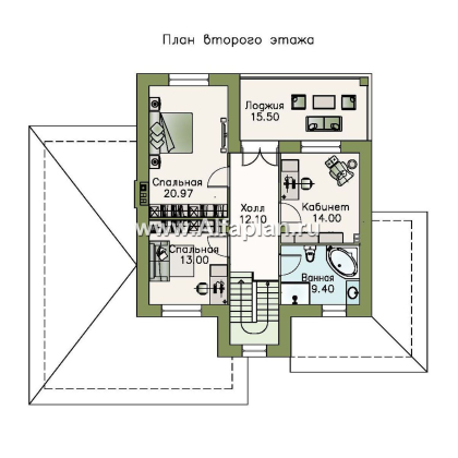 Проекты домов Альфаплан - «Кваренги» - классический коттедж с гаражом и террасой - превью плана проекта №2