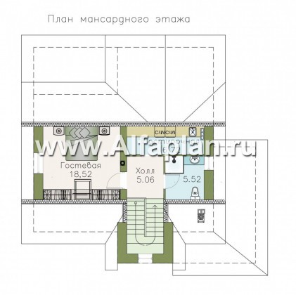 Проекты домов Альфаплан - «Госпожа Буонасье» - компактный коттедж с жилой мансардой - превью плана проекта №3