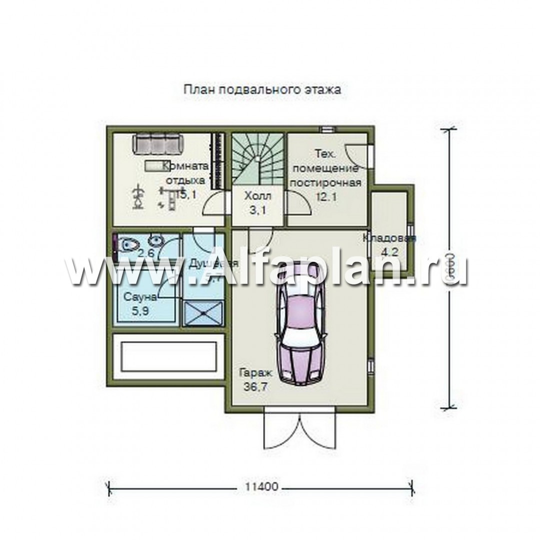 Проекты домов Альфаплан - «Усадьба» - деревянный  дом с высоким цоколем - план проекта №1