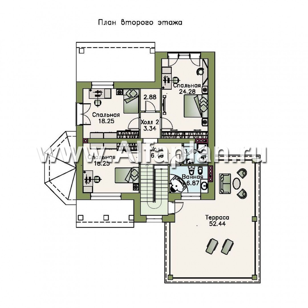 Проекты домов Альфаплан - «Маленький принц»- комфортабельный двухэтажный дом с террасой над гаражом - изображение плана проекта №2