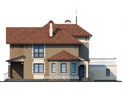 Проекты домов Альфаплан - «Маленький принц»- комфортабельный двухэтажный дом с террасой над гаражом - превью фасада №3