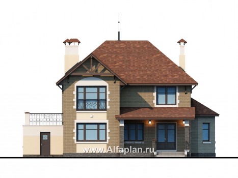 Проекты домов Альфаплан - «Маленький принц»- комфортабельный двухэтажный дом с террасой над гаражом - превью фасада №4