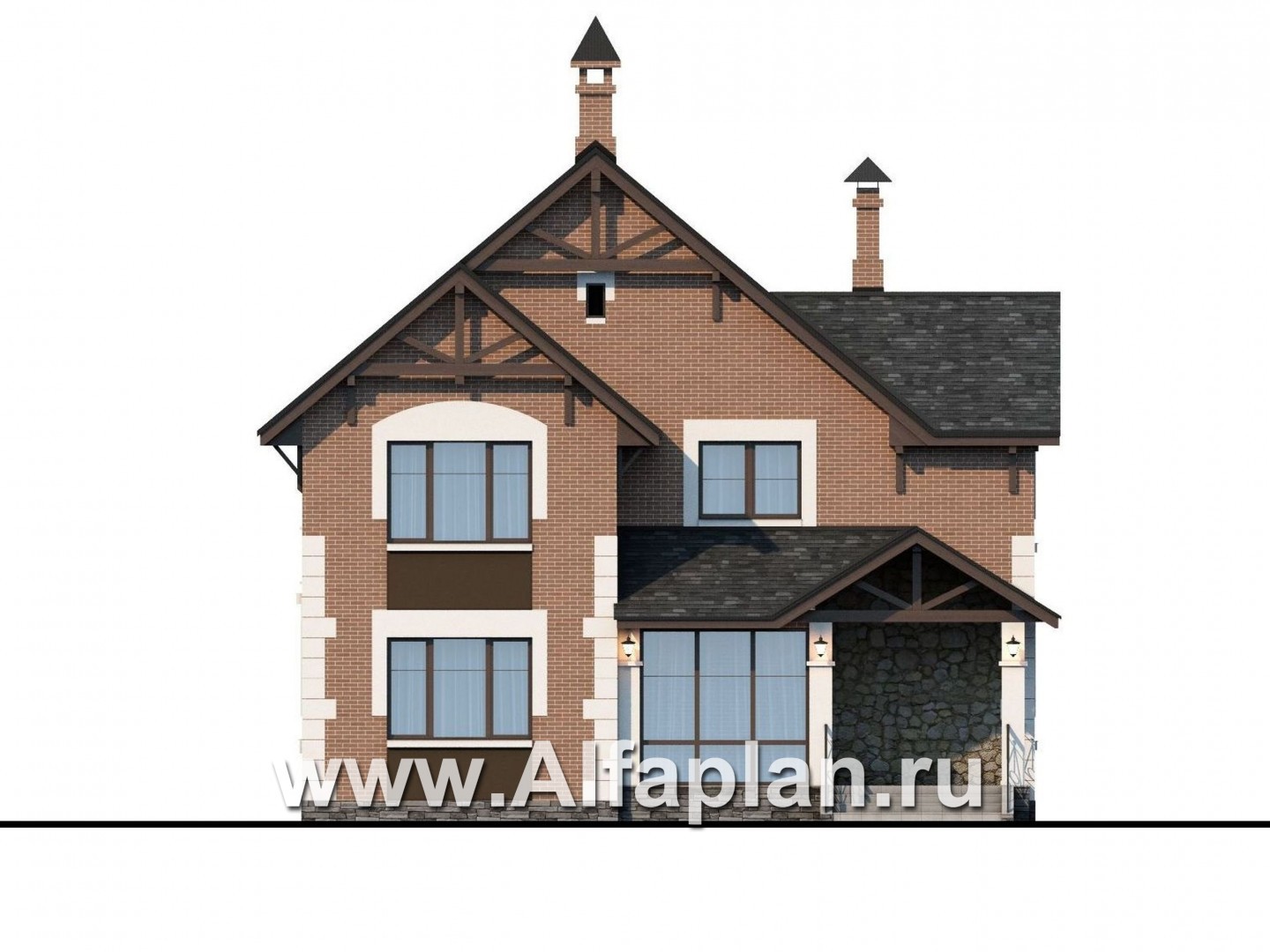 Проекты домов Альфаплан - «Плоды успеха» - комфортабельный коттедж с террасой-солярием - изображение фасада №1