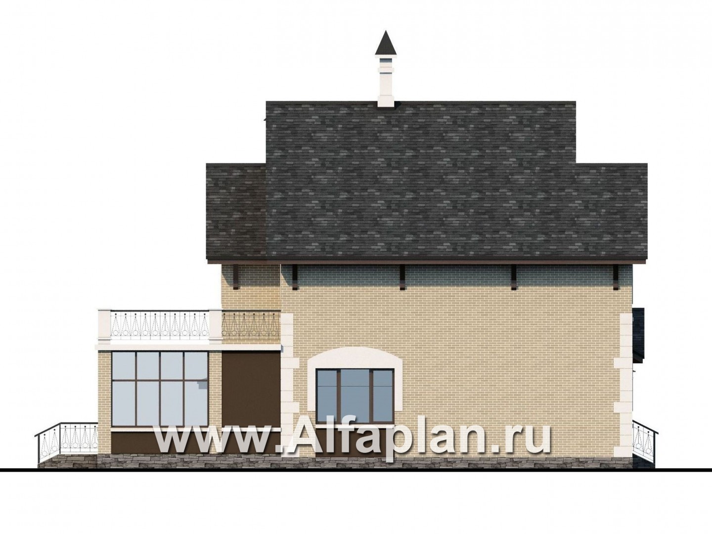 Проекты домов Альфаплан - «Плоды успеха»- удобный коттедж с гаражом и террасой - изображение фасада №3