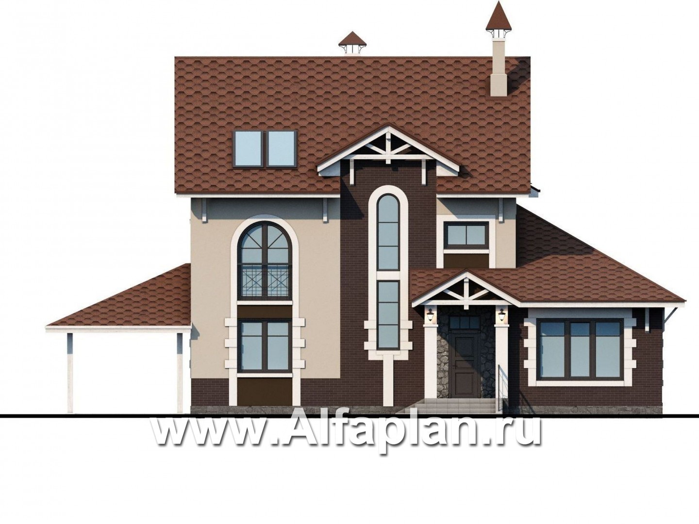 Проекты домов Альфаплан - «Оккервиль» - элегантный коттедж для большой семьи - изображение фасада №1