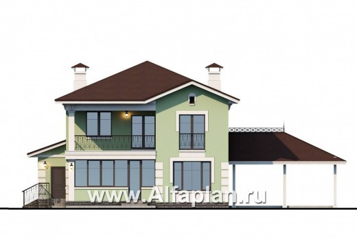 «Кваренги» - проект двухэтажного дома, с сауной, с террасой и просторной лоджией, навес  на 2 авто - превью фасада дома