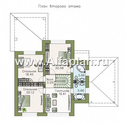 Проекты домов Альфаплан - «Рождествено» - коттедж с большой верандой и навесом для машины - превью плана проекта №2