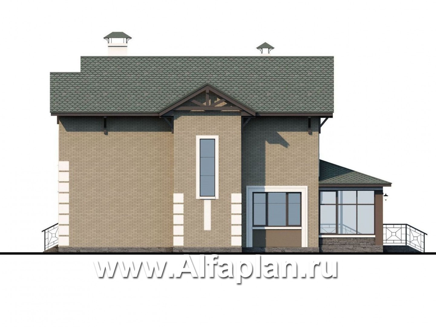 Проекты домов Альфаплан - «Традиция» - комфортабельный коттедж с гаражом - изображение фасада №2