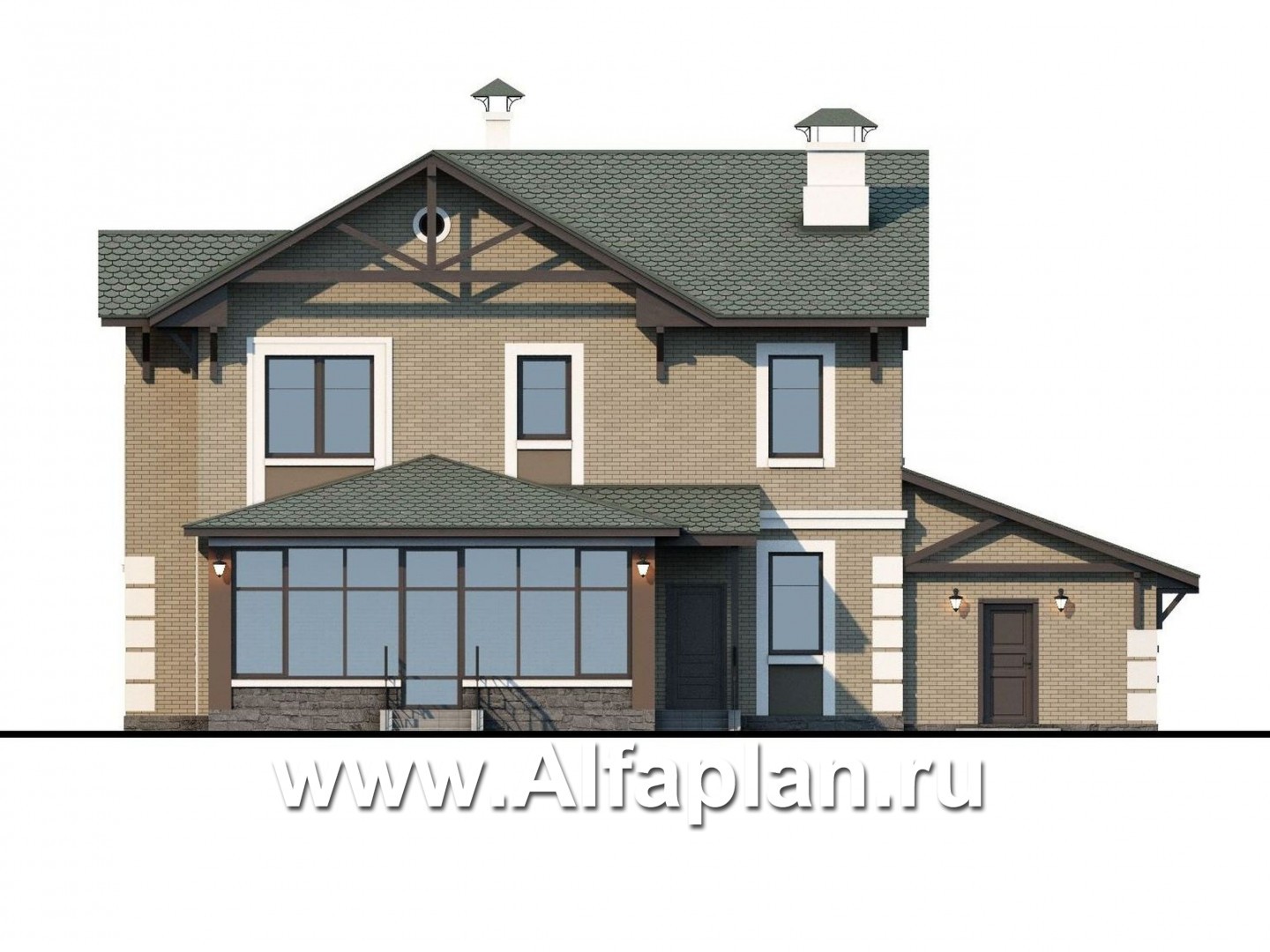 Проекты домов Альфаплан - «Традиция» - комфортабельный коттедж с гаражом - изображение фасада №4
