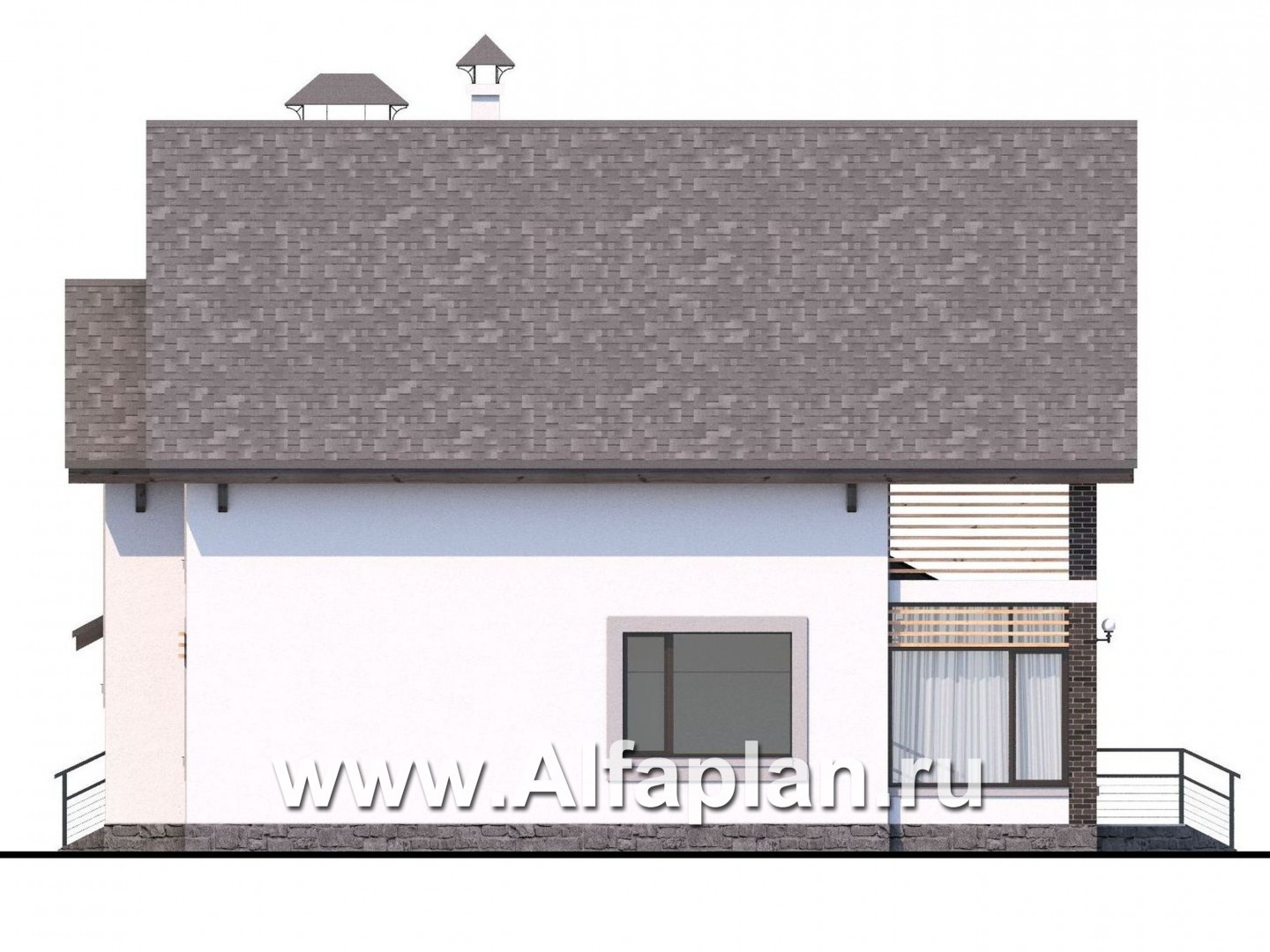 Проекты домов Альфаплан - «Арматор»- современный дом с террасой, лоджией и навесом для авто. - изображение фасада №3