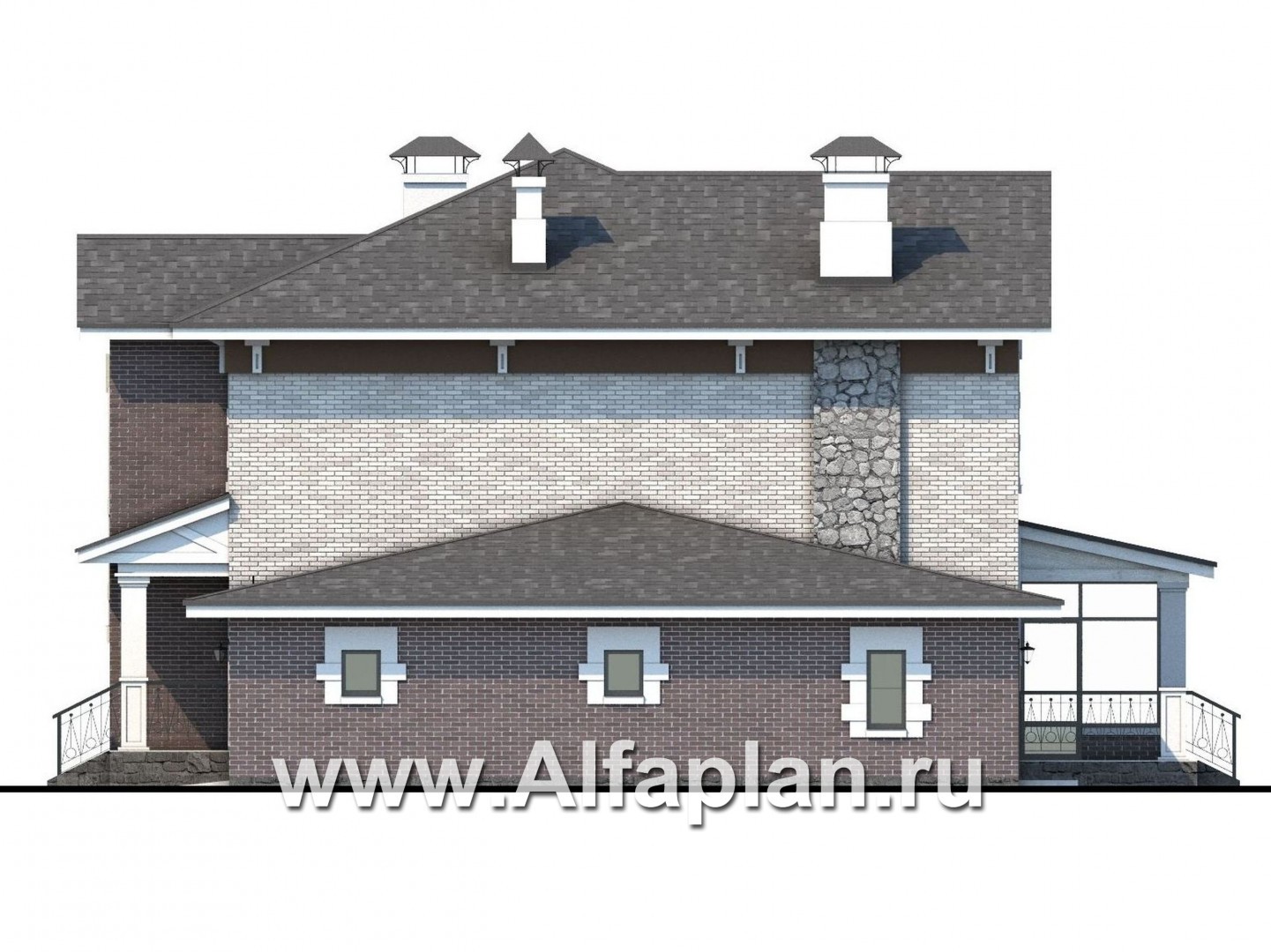Проекты домов Альфаплан - «Равновесие» - изящный коттедж с террасами и гаражом - изображение фасада №2