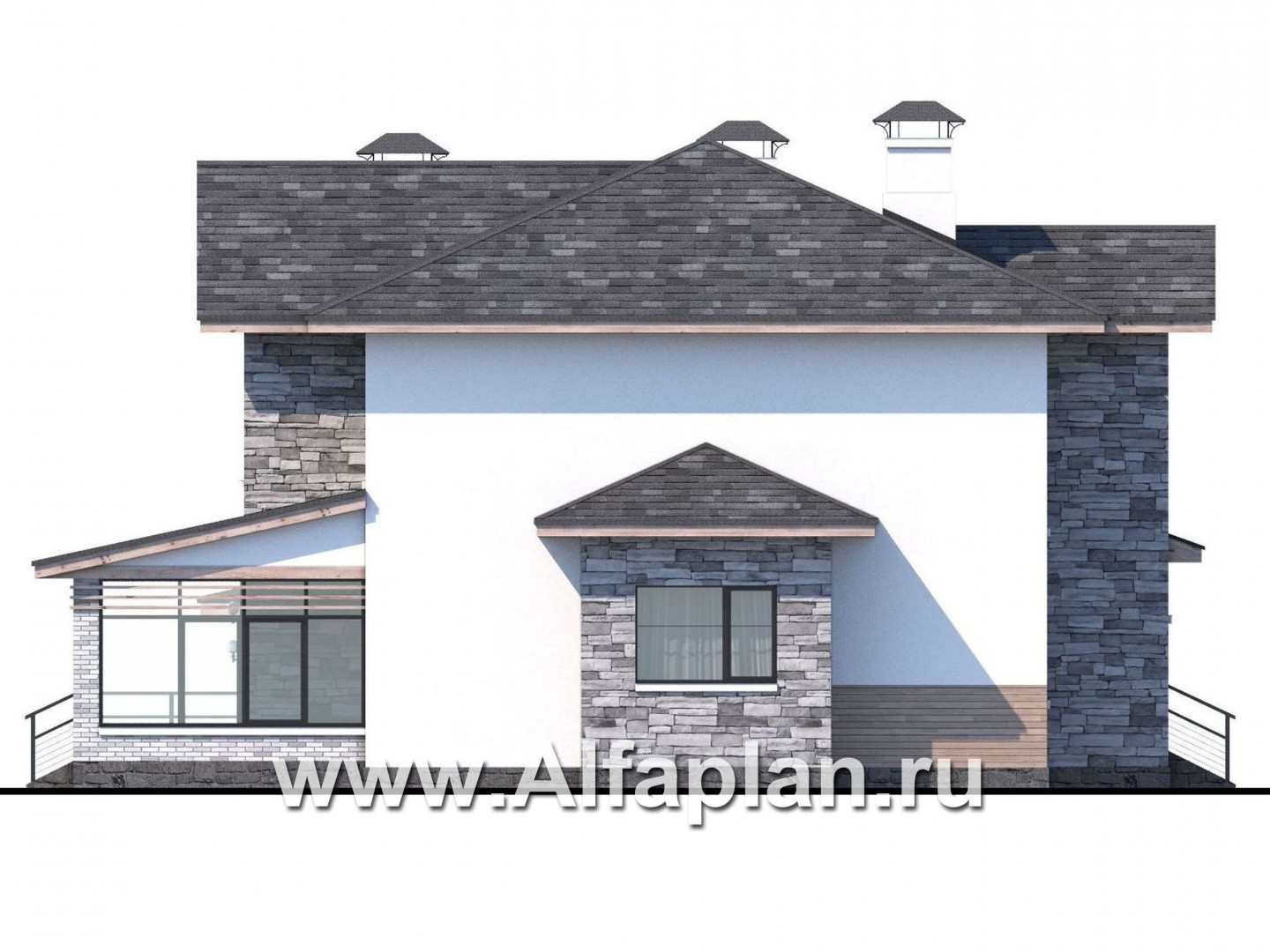 Проекты домов Альфаплан - «Снежная страна» - изящный коттедж с террасами и гаражом - изображение фасада №3