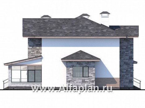 Проекты домов Альфаплан - «Снежная страна» - изящный коттедж с террасами и гаражом - превью фасада №3