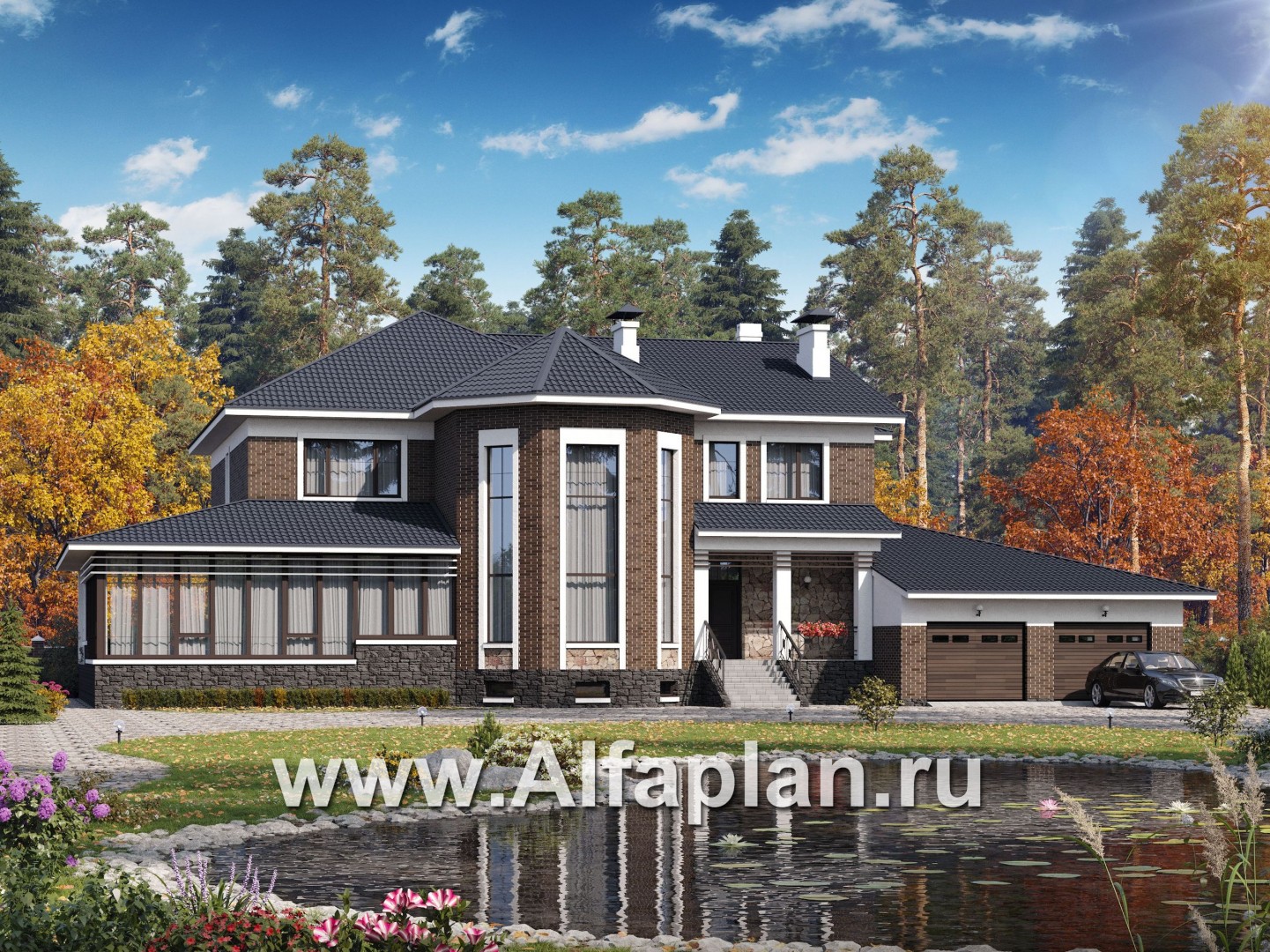 Проекты домов Альфаплан - «Пятьсот квадратов» — комфортабельный загородный особняк бизнес-класса - основное изображение
