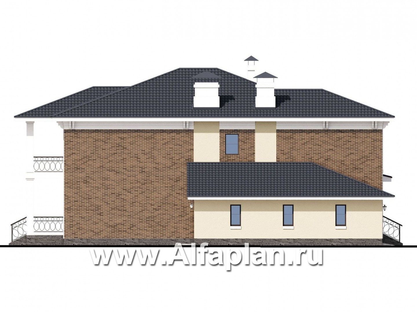 Проекты домов Альфаплан - «Беатрис»- дом с гостиной и столовой на 2-ом этаже - изображение фасада №3