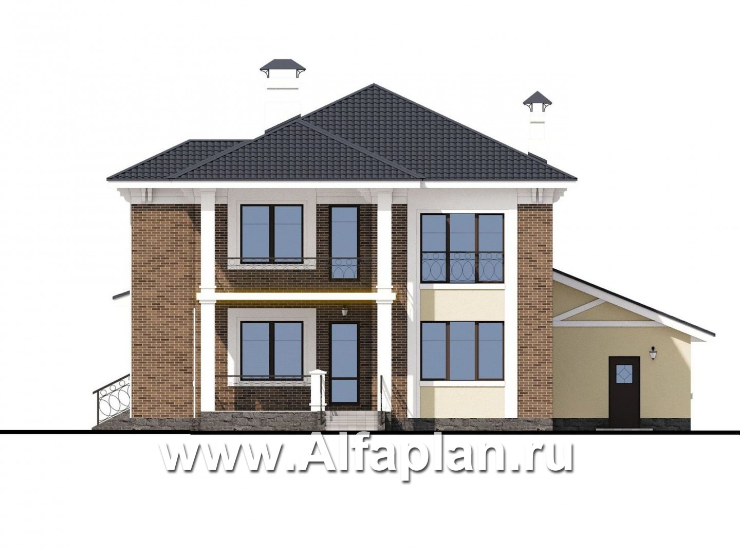 Проекты домов Альфаплан - «Беатрис»- дом с гостиной и столовой на 2-ом этаже - изображение фасада №4