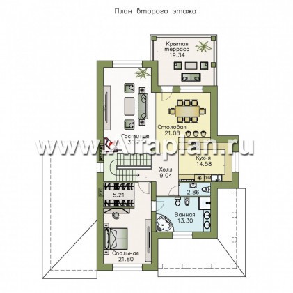 Проекты домов Альфаплан - «Беатрис»- дом с гостиной и столовой на 2-ом этаже - превью плана проекта №2