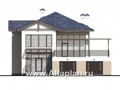 Проекты домов Альфаплан - «Динамика» — современный коттедж с большими гаражом и террасой - превью фасада №1