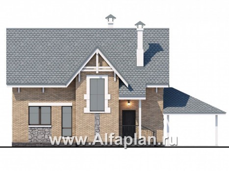 Проекты домов Альфаплан - Коттедж из кирпича «Семейное гнездо» с навесом для машины - превью фасада №4