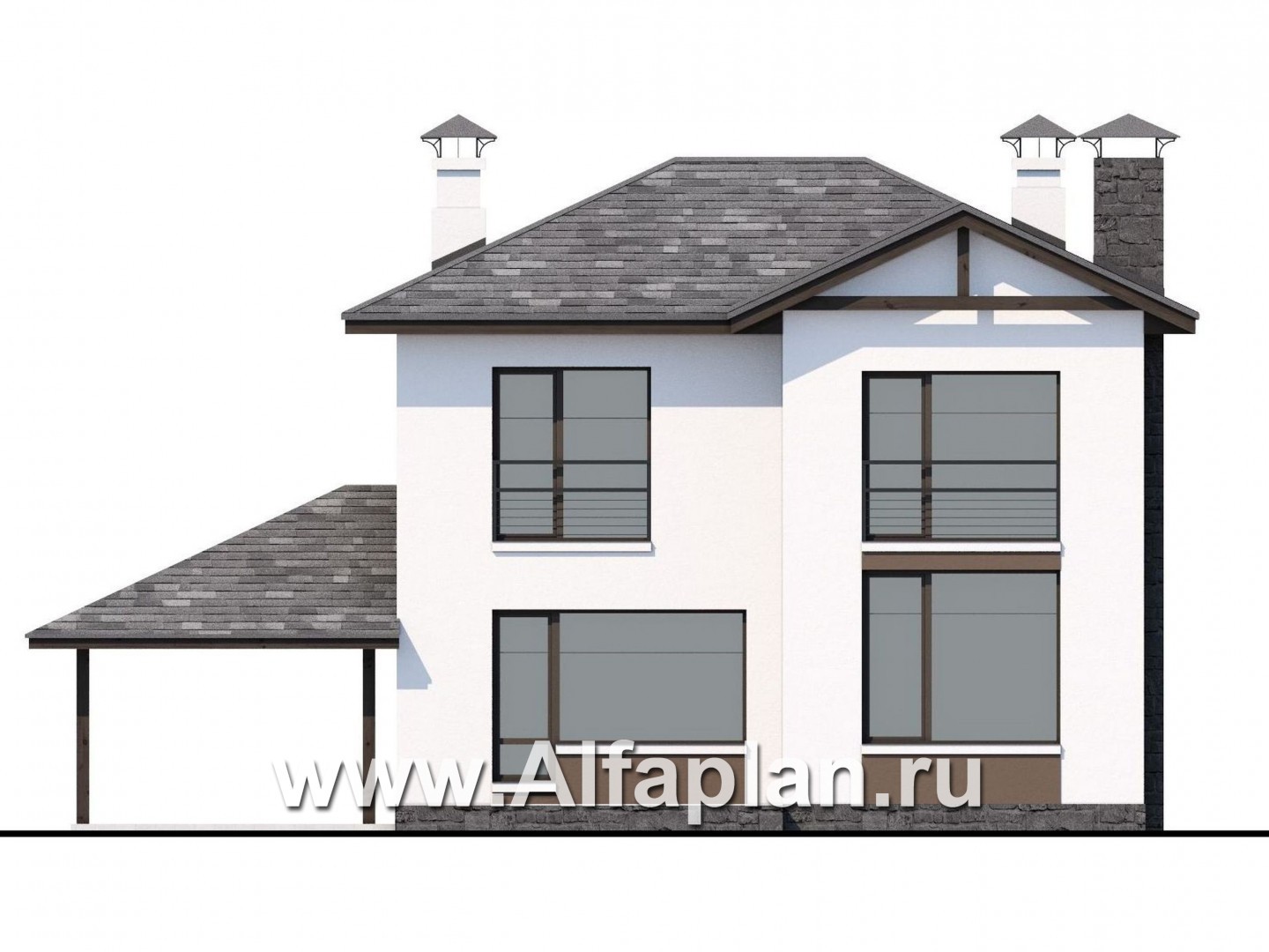 Проекты домов Альфаплан - Кирпичный дом «Панорама» с гаражом навесом - изображение фасада №4