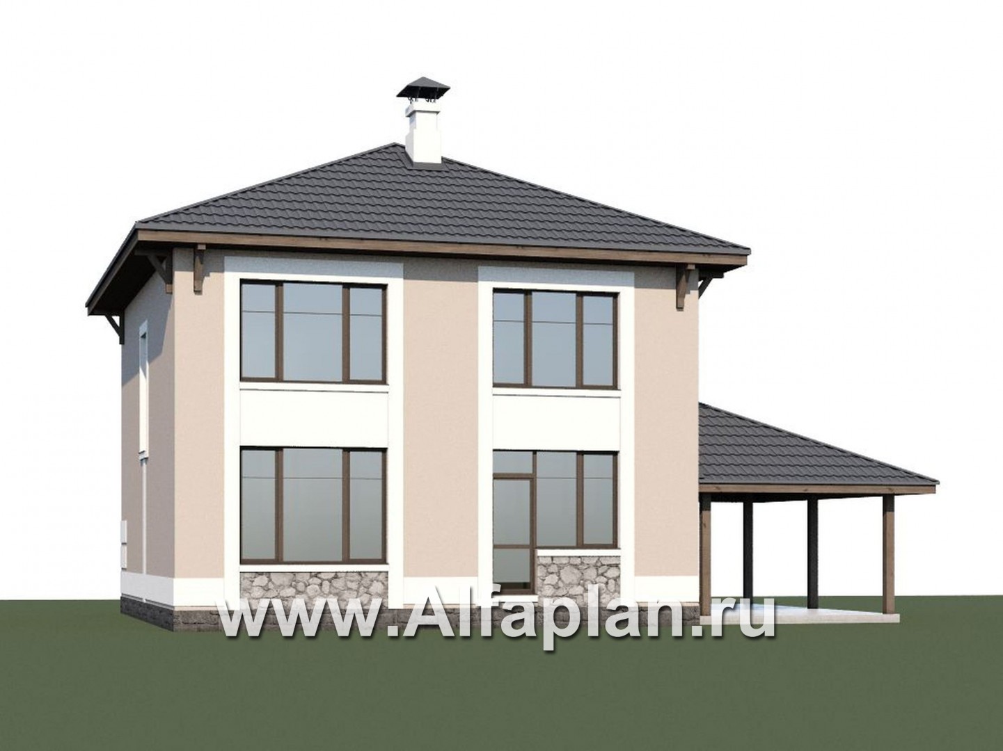 Проекты домов Альфаплан - Кирпичный дом «Собственный рай» с навесом для машины - дополнительное изображение №1