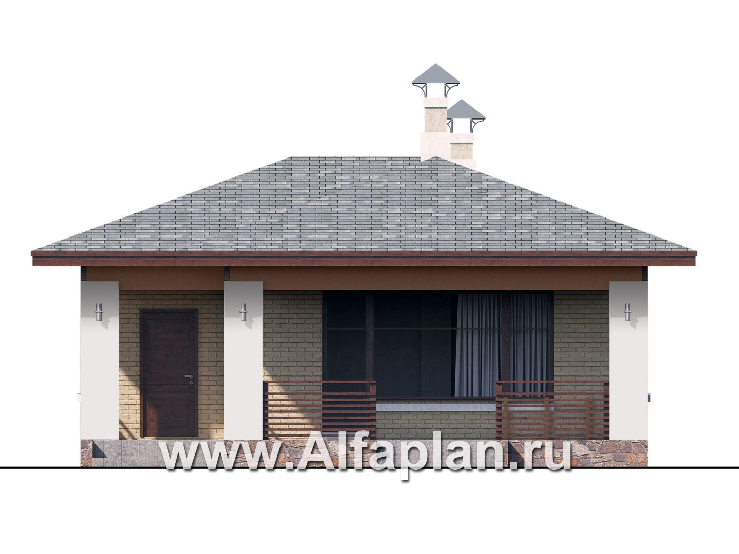 Проекты домов Альфаплан - Гостевой дом с баней и уютной террасой - изображение фасада №1