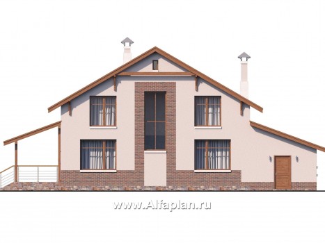 Проекты домов Альфаплан - «Регата» - комфортный план дома, двускатная крыша - превью фасада №4