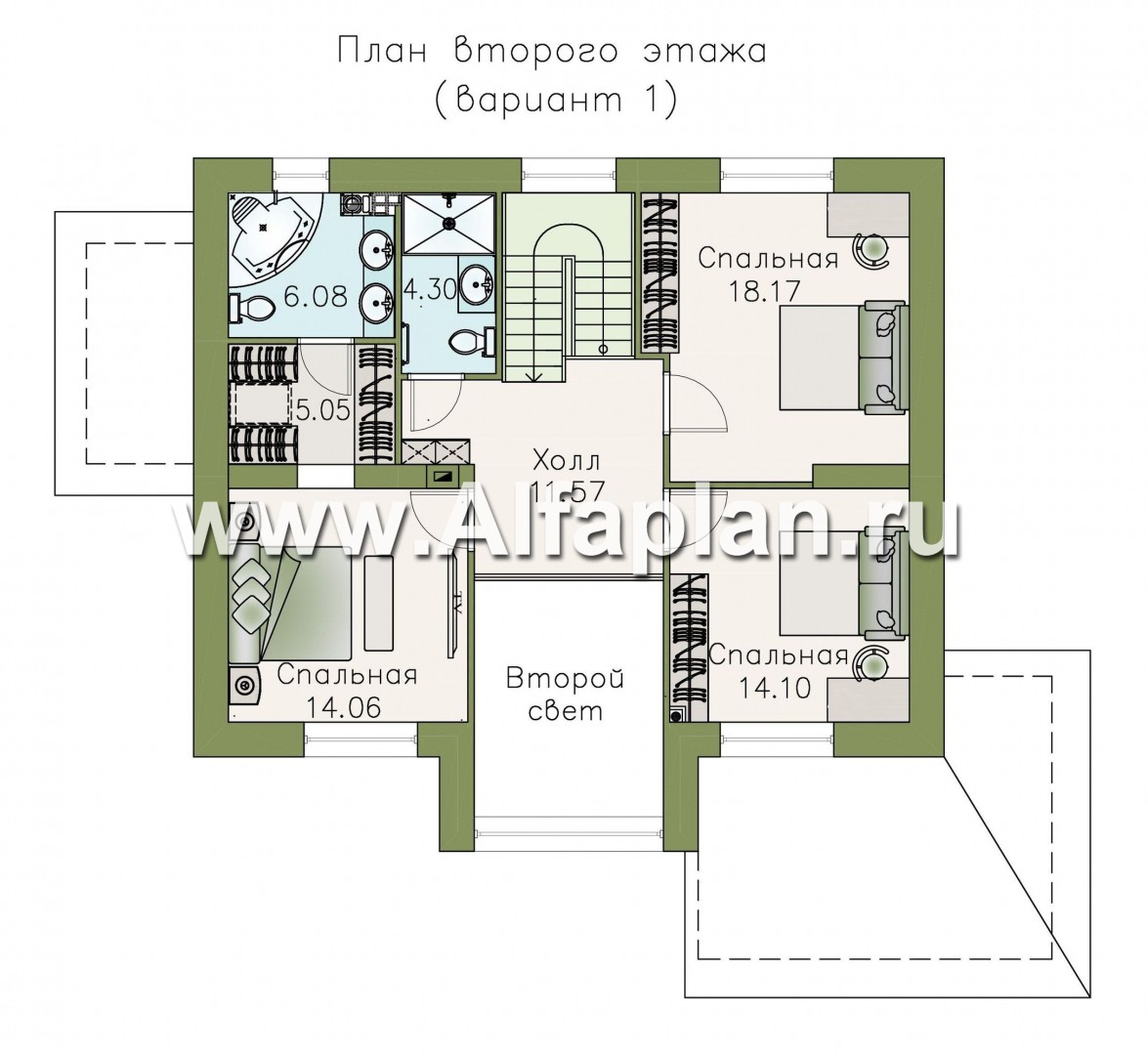 Проекты домов Альфаплан - «Регата» - загородный дом с мансардой под двускатной крышей - изображение плана проекта №2