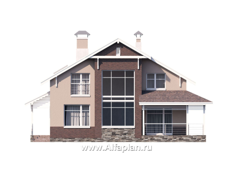 Проекты домов Альфаплан - «Регата» - комфортный дом с двускатной крышей - превью фасада №1