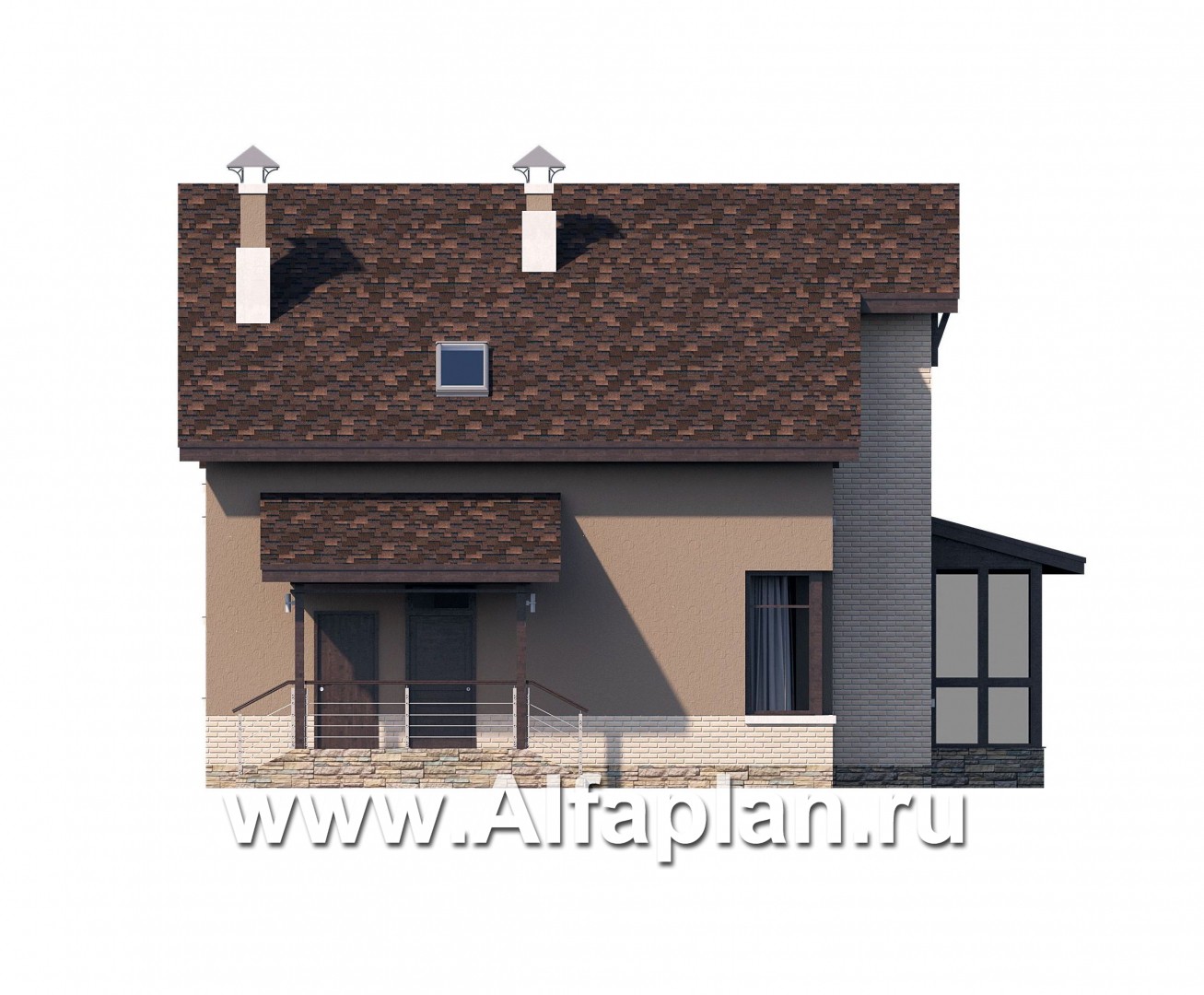 Проекты домов Альфаплан - «Регата» — комфортный загородный дом с двускатной крышей - изображение фасада №3