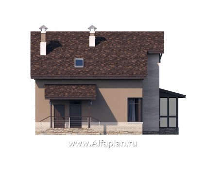 Проекты домов Альфаплан - «Регата» — комфортный загородный дом с двускатной крышей - превью фасада №3