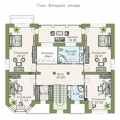 Проекты домов Альфаплан - Проект эксклюзивного двухэтажного дома - превью плана проекта №2