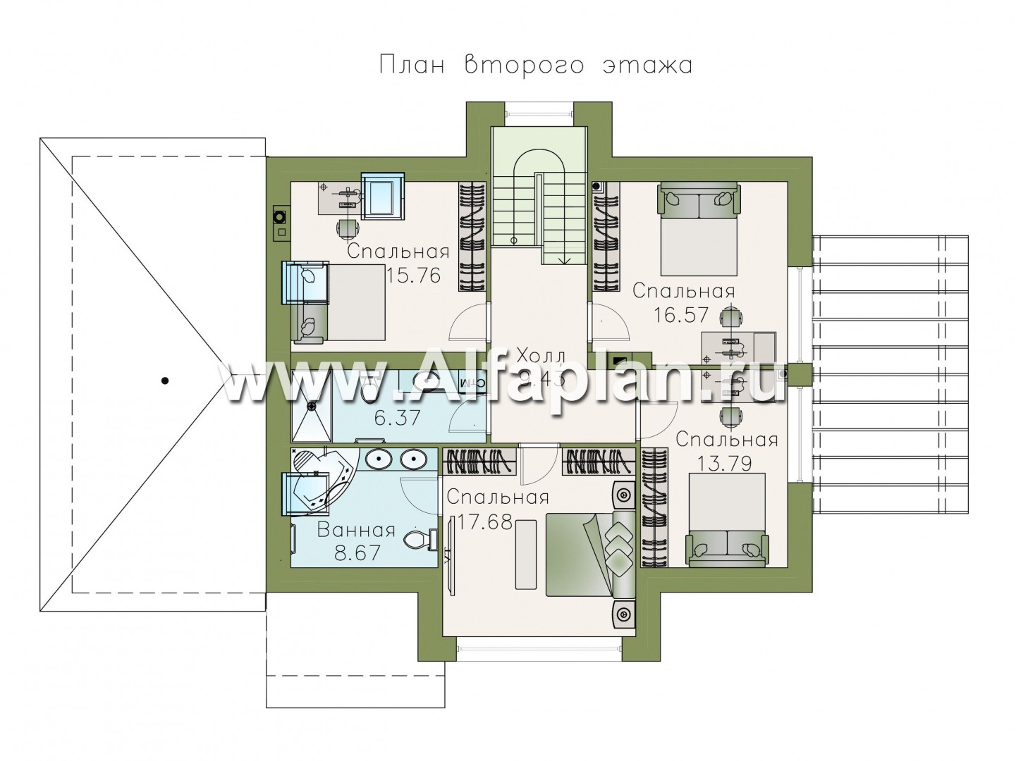 Проекты домов Альфаплан - «Домик в Коломне» - уютный дом с мансардой и гаражом - план проекта №2