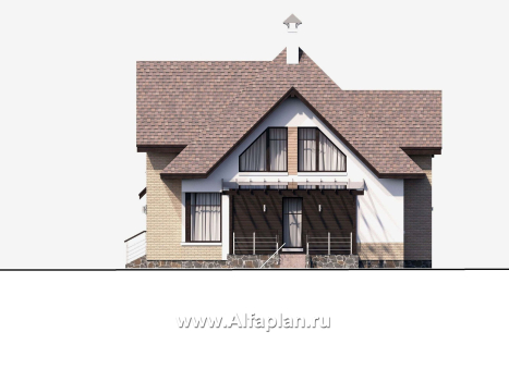 Проекты домов Альфаплан - «Домик в Коломне» - уютный дом с мансардой - превью фасада №2