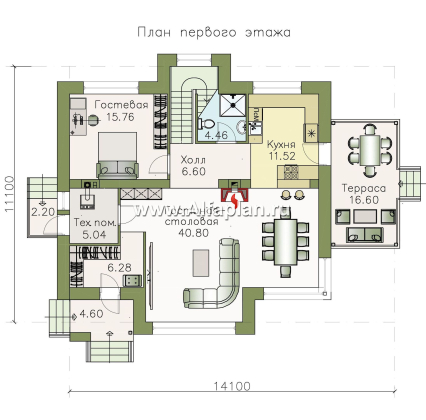 Проекты домов Альфаплан - «Домик в Коломне» - уютный дом с мансардой - превью плана проекта №1