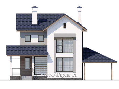 Проекты домов Альфаплан - «Каюткомпания» - экономичный дом для небольшой семьи с навесом для машины - превью фасада №1
