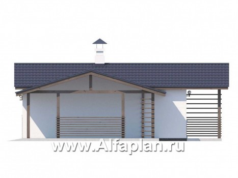 Проекты домов Альфаплан - Блок SPA с навесом для машины для небольшой усадьбы - превью фасада №2