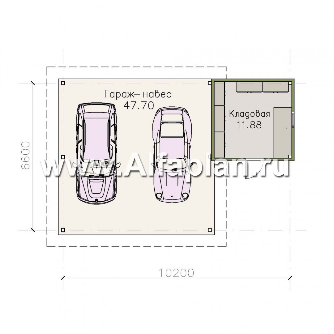 Проекты домов Альфаплан - Навес-стоянка для машин с небольшой кладовой - план проекта №1