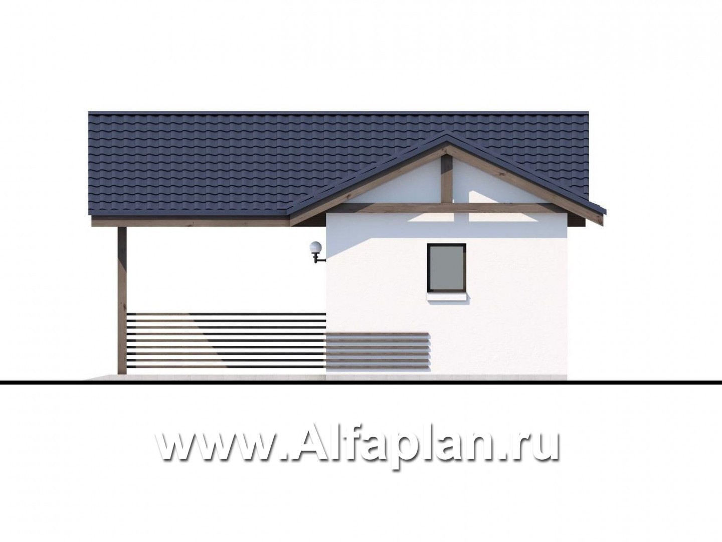 Проекты домов Альфаплан - Навес-стоянка для машин с небольшой кладовой - изображение фасада №2