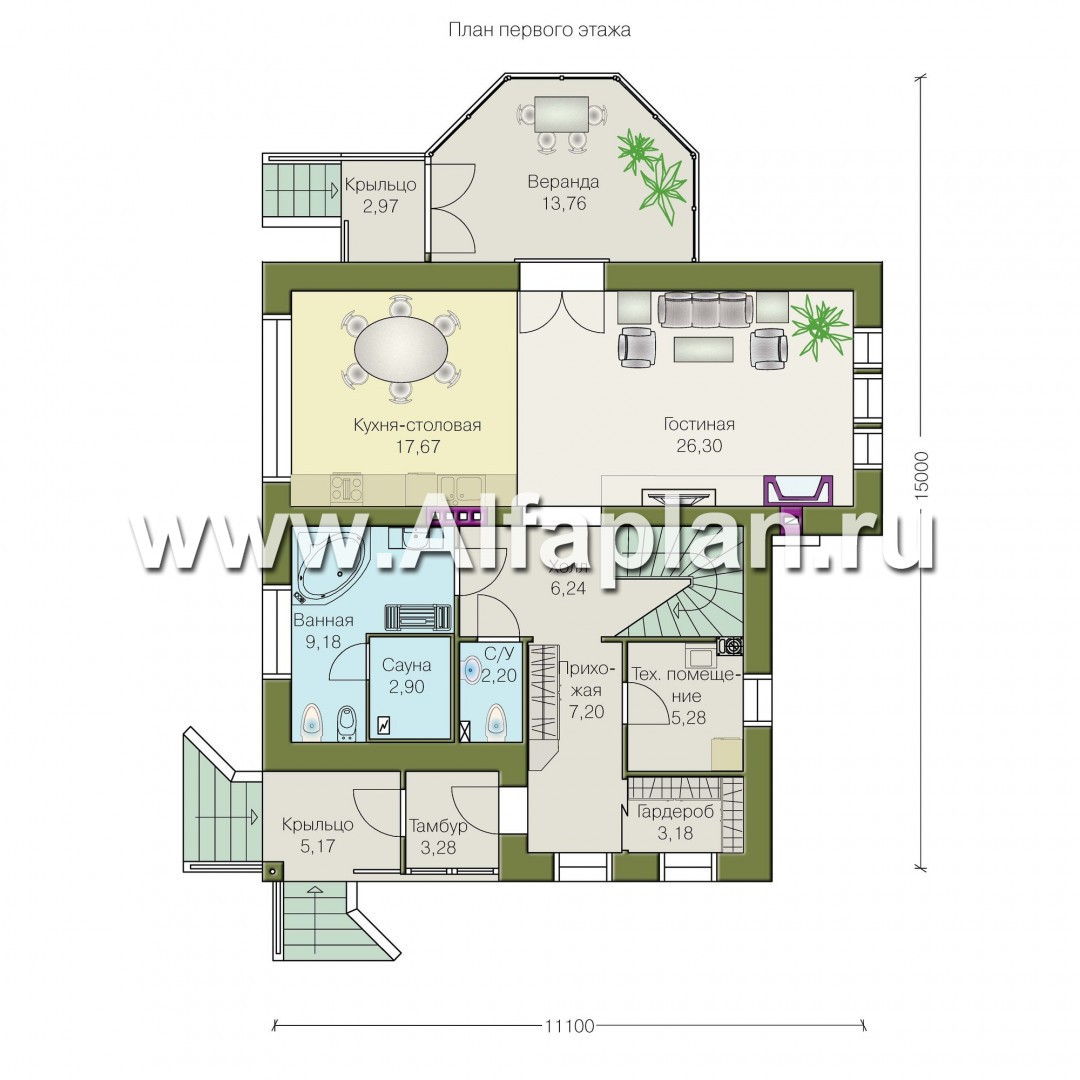 Проекты домов Альфаплан - Коттедж с окнами верхнего света - план проекта №1