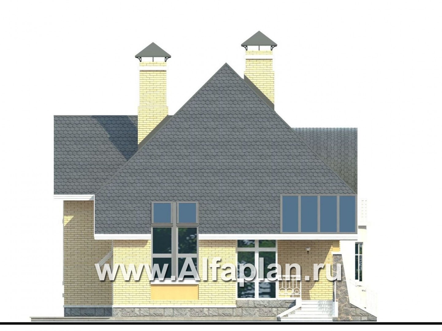 Проекты домов Альфаплан - «Свой остров» - коттедж с полукруглой гостиной и мансардными окнами - изображение фасада №3