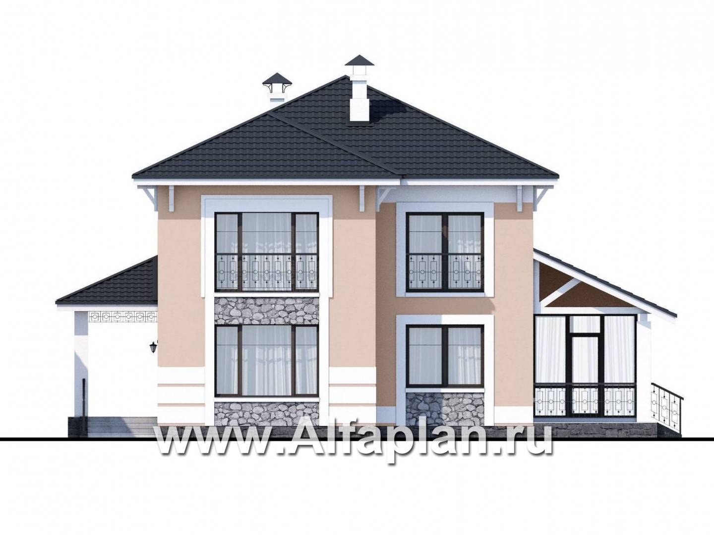 Проекты домов Альфаплан - «Счастье рядом» - двухэтажный дом с комфортной планировкой - изображение фасада №1