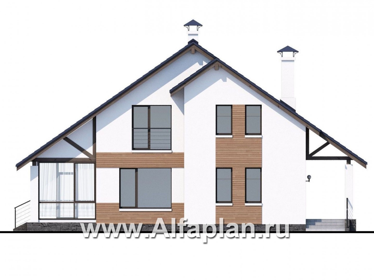 Проекты домов Альфаплан - «Счастье рядом» - современный дом с комфортной планировкой - изображение фасада №4