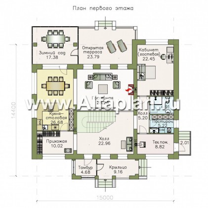 Проекты домов Альфаплан - «Меньшиков» - респектабельный классический двухэтажный особняк - превью плана проекта №1