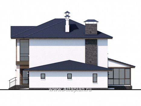 «Седьмая высота» - проект двухэтажного современного дома, с сауной и с террасой, с гаражом - превью фасада дома